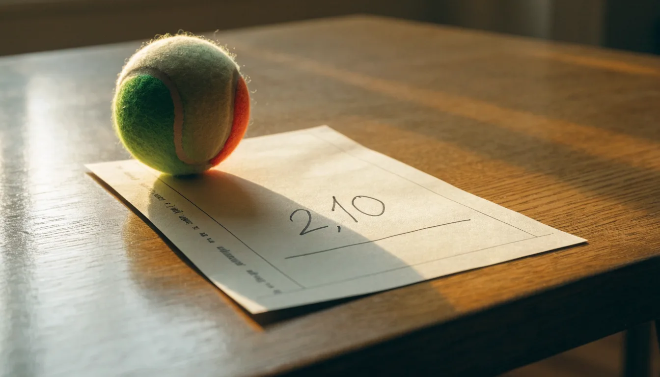 Uma bola de futebol pousada sobre um talão de apostas em branco numa mesa de madeira, à luz do dia